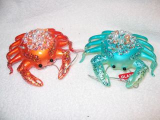Hermit Crab Glass/resin Ornament Pair Under The Sea Crustacean Ocean Sea Beach
