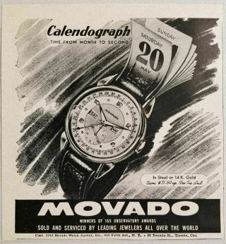 1949 Print Ad Movado Calendograph Wrist Watch Fifth Avenue York,  Ny