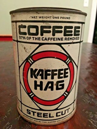 Rare Vintage Kaffee Hag Coffee Can - One Pound Size Antique 1925