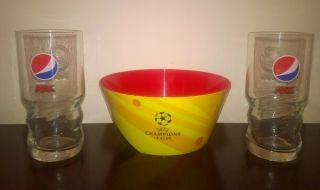 Limited Edition 2 X Pepsi Max Glasses 1 X Large Uefa Champions League Snack Bowl