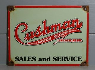 Vintage Style Cushman Motor Scooter Porcelain Sign Gas Oil Dealership Sales Pump