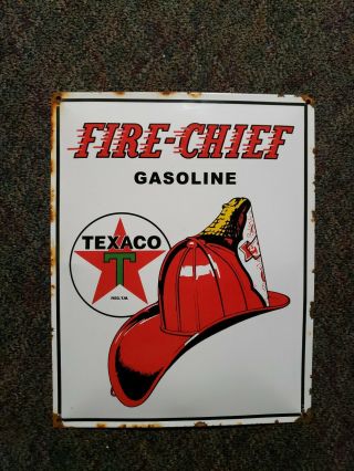 Fire - Chief Gasoline Porcelain Sign Gas And Oil Vintage Dealership Display.