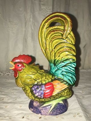 Vtg 1960’s? Colorful Ceramic Art Colorful Rooster Chicken Country Farm Decor
