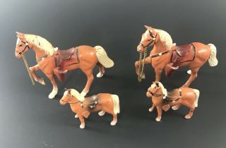 Vintage 1950 ' s Set of 4 Cast Pot Metal Riding Horse Painted Rodeo Carnival Prize 2