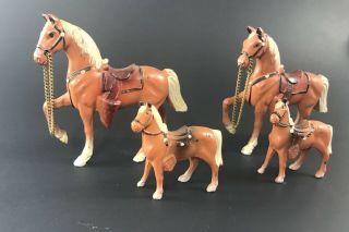 Vintage 1950 ' s Set of 4 Cast Pot Metal Riding Horse Painted Rodeo Carnival Prize 3