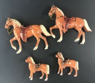 Vintage 1950 ' s Set of 4 Cast Pot Metal Riding Horse Painted Rodeo Carnival Prize 5