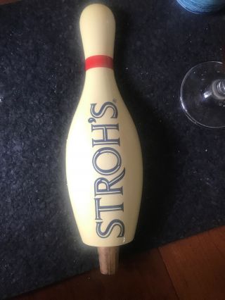 Strohs Beer Tap Handle Wood Laquered Bowling Pin Figural