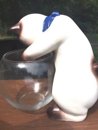 Ganz Ceramic China Siamese Cat Looking In Glass Fish Bowl