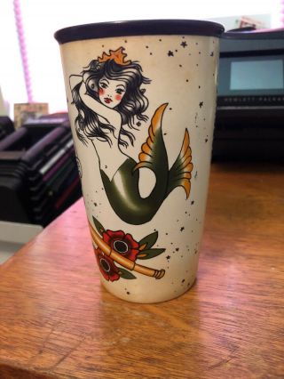 Starbucks Mermaid Siren Tattoo Ceramic Travel Mug Tumbler 12 Oz 2015 Double Wall