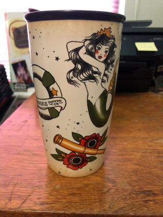 Starbucks Mermaid Siren Tattoo Ceramic Travel Mug Tumbler 12 oz 2015 Double Wall 6
