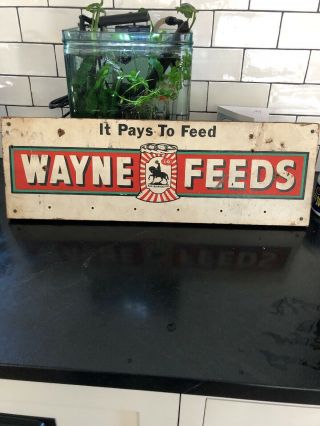 Vintage Sign “it Pays To Feed Wayne Feeds” Allied Mills,  Inc.