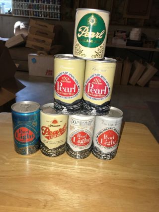 7 Different Vintage Pearl Beer Cans