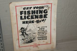 Rare 1930s Winchester Store Get Your Fishing License Here Display Sign Lure Boat