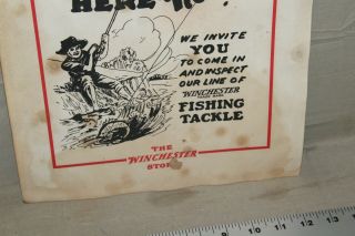 RARE 1930s WINCHESTER STORE GET YOUR FISHING LICENSE HERE DISPLAY SIGN LURE BOAT 3