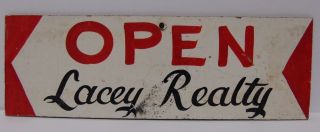 Antique Vintage 1950s Lacey Realty Real Estate Open Advertising Sign Folk Art