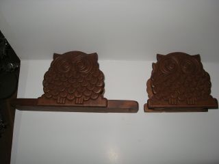 Vintage Carved Wood Owl Napkin Holder Set 4