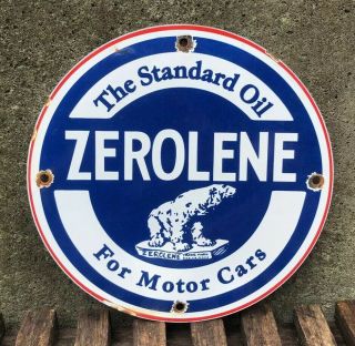 Vintage Zerolene Motor Oil Porcelain Sign Gasoline Service Station Pump Plate
