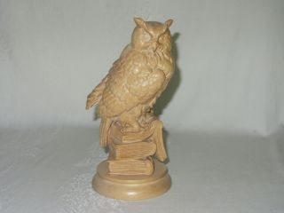 Woodcarving Bergland Italy Vtg Owl W Books Figurine Sculpture Hand Carved Wood