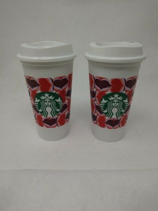 2 Starbucks 16oz Valentine Love Hearts And Roses 2019 Reusable Drink Cups