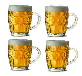 Traditional Glass Pint Tankards 560ml - Set Of 4 Dimpled Beer Glass Beer Stein