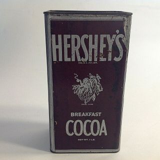 VINTAGE HERSHEY ' S BREAKFAST COCOA TIN.  1920 ' S 1 LB.  6 3/4 INCH HIGH. 4