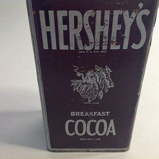 VINTAGE HERSHEY ' S BREAKFAST COCOA TIN.  1920 ' S 1 LB.  6 3/4 INCH HIGH. 7