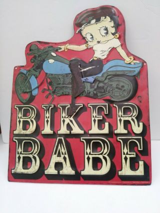 Open Roads Motorcycle Biker Babe Betty Boop Metal Tin Wall Art Sign 16 X 12