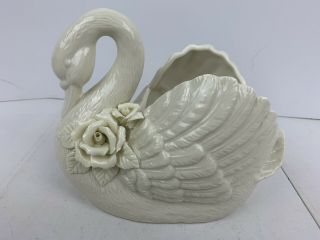 Price Products Vintage Ceramic Porcelain White Swan Roses Flowers Vase Planter