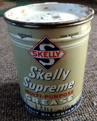 Old Skelly Oil " Supreme " Multi - Purpose One Pound Grease Can.  Cool