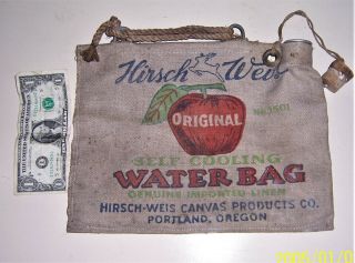 Vintage Hirsch Weis Linen Canvas Self Cooling Water Bag & Cork Stopper No 1501