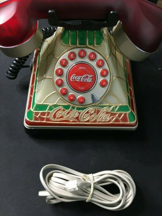 Vintage Design Coca Cola Tiffany Stained Style Glass Look Light Up Telephone 2