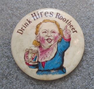 Antique Celluloid Pocket Mirror Advertising Hires Rootbeer