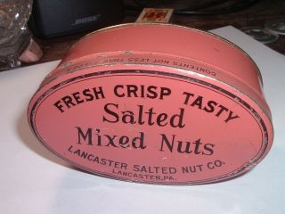 Antique Lancaster Salted Nut Co Mixed Nut Oval Tin Pink Version Lancaster Pa