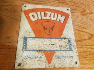 Vintage Oilzum Motor Oil Metal Tin Sign Old Gas Station Garage Service Farm