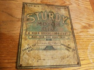 Vintage Sturdy Motor Oil Metal Tin Sign Old Gas Station Farm Truck Tractor Crude