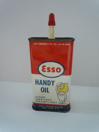 Vintage Esso 4 Oz Handy Oil Can - General Household Oiler Tin W/ Oil Drop Guy