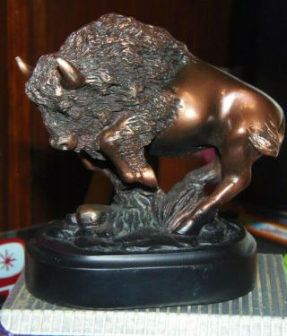 Buffalo Bison Bronze Copper Plated Figurine Statue Sculpture 3.  5 " X3.  5 "