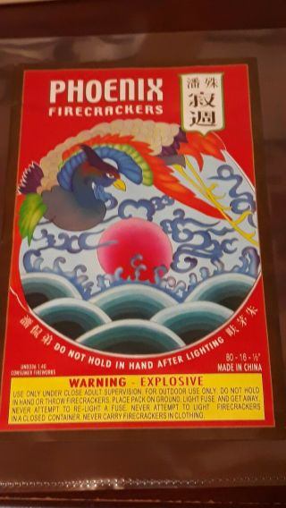 Phoenix Brand Firecracker Brick Label 80/16 Crackers Advertising Art Fireworks
