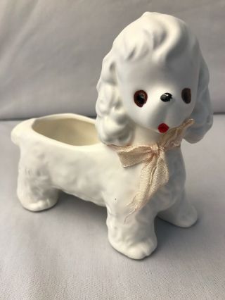 Vintage Enesco Ceramic White Puppy Dog Planter With Pink Bow E - 5064 5 " H X 5 " L