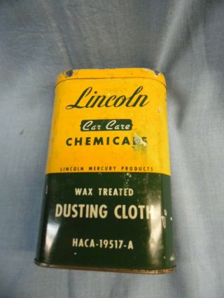 Vintage Lincoln Car Care Wax Treated Dust Cloth  In Tin