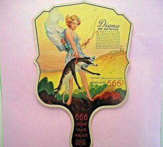 Usa Pretty Adv Fan " Diana Or Artemis " Pharmaceutic Co.  1930 - 40 Order.