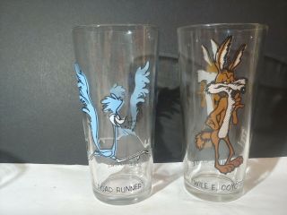 Vintage Pepsi Cartoon 2 Drinking Glasses - Road Runner And Wile E Coyote -