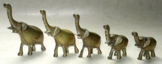 Set Of (5) Small Vintage Solid Brass Elephant Figurines