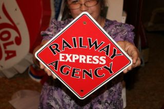 Railway Express Agency Railroad Ande Rooney Gas Oil Porcelain Metal Sign