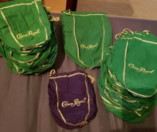 55 Crown Royal Cloth Bags - 2 Purple,  The Rest All Green S,  M,  L