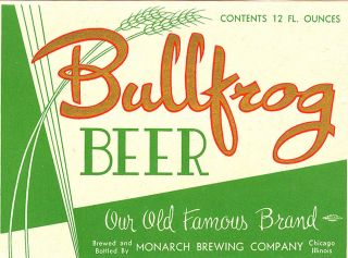 Bull Frog Beer Label T Shirt Monarch Brew Chicago Ill Small Thru Xxxlarge (f)