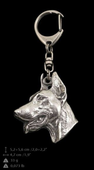 Doberman Pincher Keyring Silver Plated,  Solid Keychain,  Key Ring With Dog Usa 48