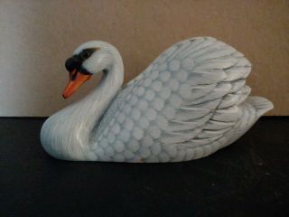 Wooden Hand Carved And Hand Painted Swan - 6 " L X 3 " H