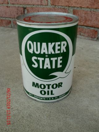 Vintage Quaker State Metal Quart Motor Oil Can - Late1950 