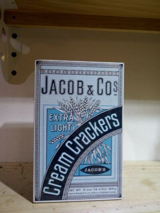 Vintage Jacob & Co.  ’s Extra Light Cream Crackers Metal Tin Antique Advertising